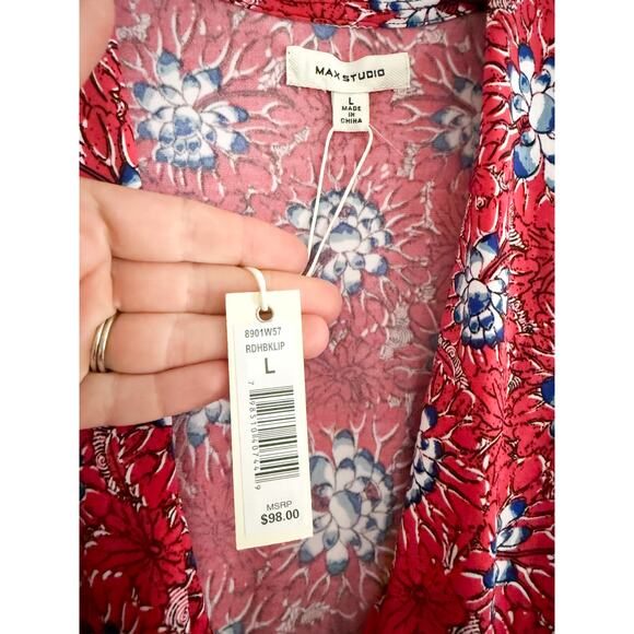 Max Studio | NWT Women's Printed Matte Jersey Dress in Red | Sz L - Picture 3 of 7